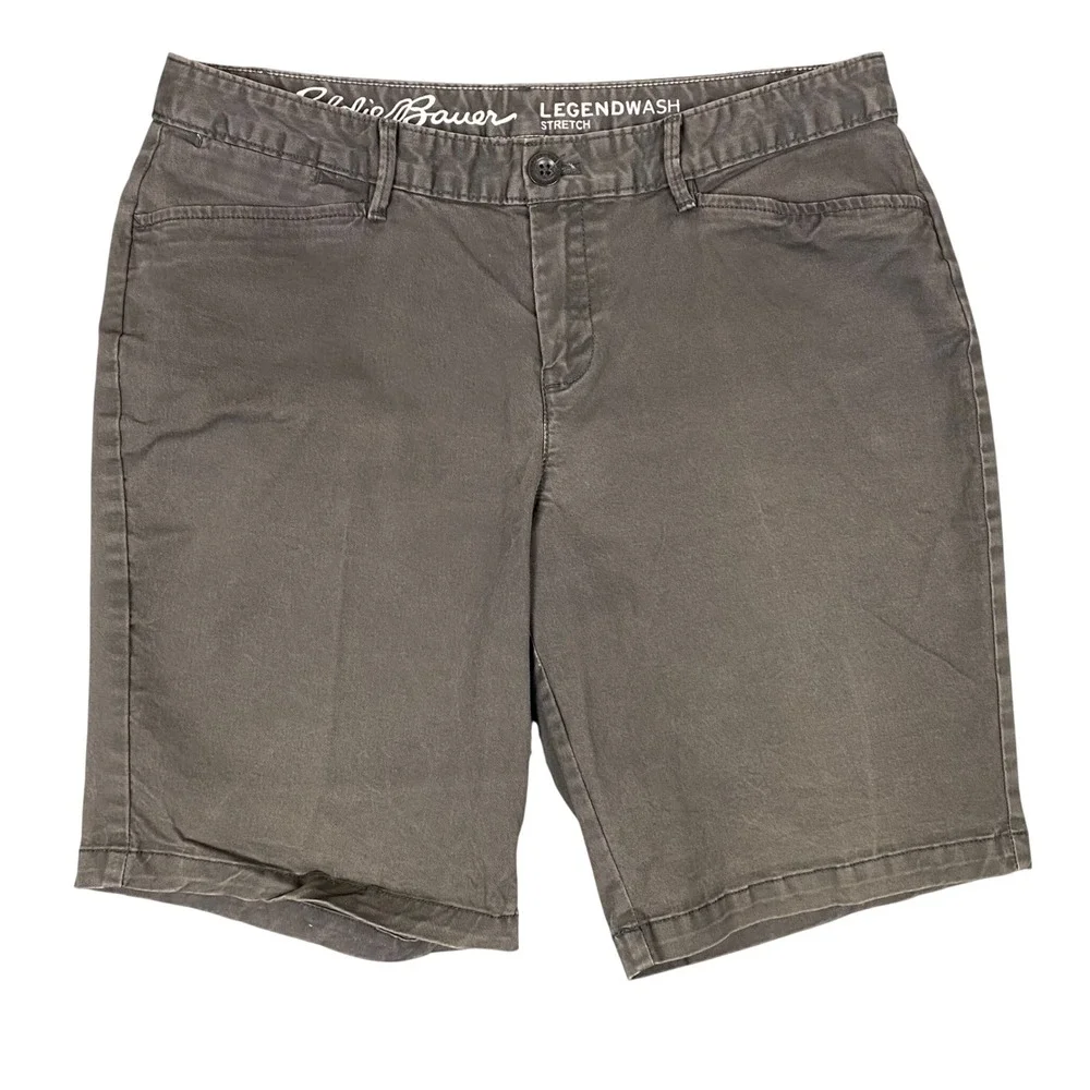 Eddie Bauer Legendwash Stretch Curvy‎ Fit Chino Shorts Petite Women P10 Gray